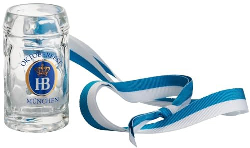 Hofbräuhaus München Verre à liqueur avec anse - 40 ml - Ruban Oktoberfest - Original à accrocher - Avec logo HB - Verre à liqueur - Chope de mesure - Parfait pour les petits