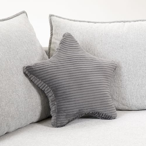 CozyKing Sternkissen Cord Grau Deko-Kissen Breitcord Kuschelkissen Stern Öko-Tex 100 Zertifiziert und 40°C waschbar - Sternenkissen für Sofa, Wohnzimmer oder Kinder-Zimmer - 38x38x14 cm
