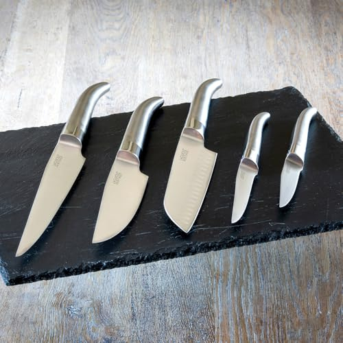 Set de couteaux Laguiole Heritage - Set de 5 couteaux de cuisine en acier inoxydable avec manche en bois - Couteaux de cuisine haut de gamme au design élégant - Qualité française
