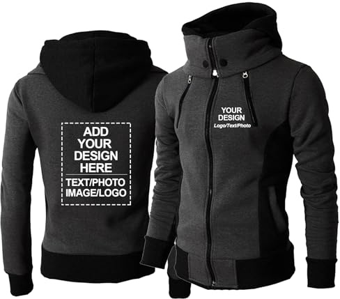 CLMETHE Sweat à capuche personnalisé pour homme avec logo et photo, veste zippée personnalisée, vêtements de travail confortables pour le sport,Black-L