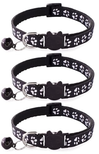3 Pack Reflective Cat Collars with Bells & Quick Release Cat Collar (Black)