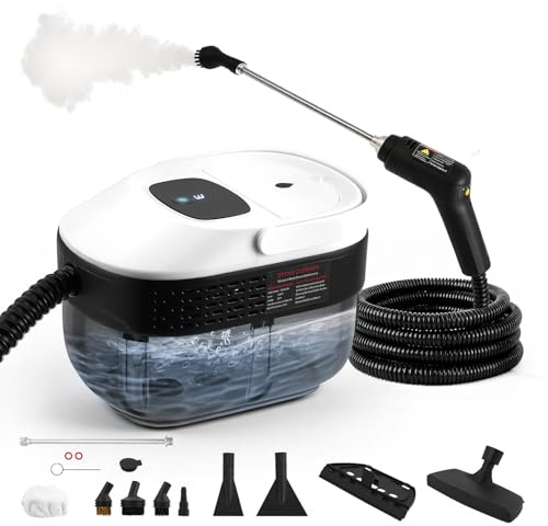 Trsaow Handheld Steam Cleaner 2500 W, 1.6L Tank 6 Brush Heads, 3 Bar Portable Steam Cleaner with 3 Adjustable Speeds Steam cleaners for the home multi purpose, for windows, range hoods, fabrics