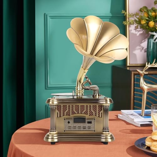 ZenithAur Mini giradischi con ricarica USB, grammofono retrò con telecomando, fonografo vintage per audio HiFi