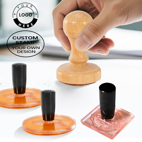 Custom Stamp with Logo & Text - Personalized Wooden Handle Rubber Stamp for Business & Crafting