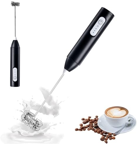 Espumador de Leche, 2025 Nueva Actualización Acero Inoxidable Espumador Leche Electrico Mini Batidora de Vaso, Resorte de Doble Extremo Carga tipo C Adecuada para Café Capuchino Matcha (Negro)