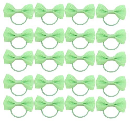 20 Pieces Hair Accessories, Hair Bow, Bows for Hair, Girls Bobbles Bows School Bands, Elastics Hair Bands for Girls, Small Ribbon Clips Hairbands Holder Set (Light green)