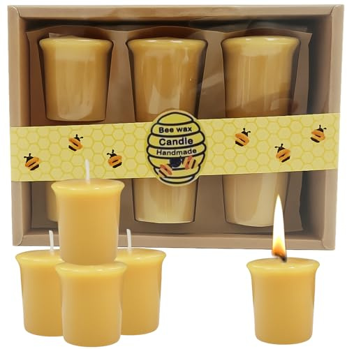 Mlifleue 6 PCS Beeswax Candles, Pillar Candle Beeswax Candles UK, Pure Bees Wax Candle UK, Column Tealights with Cotton Wick for Relaxation, Handmade, Non-Toxic, Eco-Friendly, Allergen Safe
