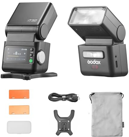 Godox IT32 TTL-Kamerablitz für Canon, Sony, Nikon, Fujifilm, Olympus Kameras, Touchscreen-Blitzgerät, 2,4-GHz-Funk, Leitzahl 18, Blitzladezeit 1,5 Sekunden, magnetischer Anschluss, entfesselter Blitz