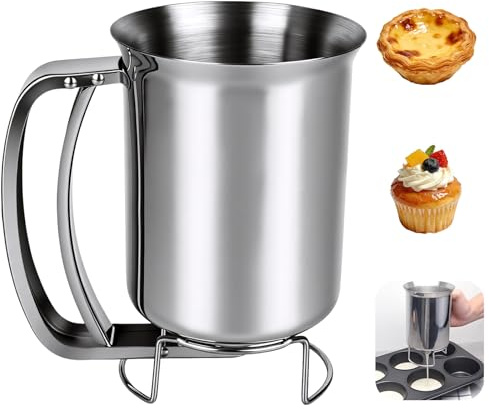 YYTECH Degportionerare rostfritt stål med klämhandtag, 900 ml handgjord pannkaksdegdispenser kök bakning verktyg, deg kaka degdispenser av kakor, cupcakes, crêpes, våfflor, pannkakor