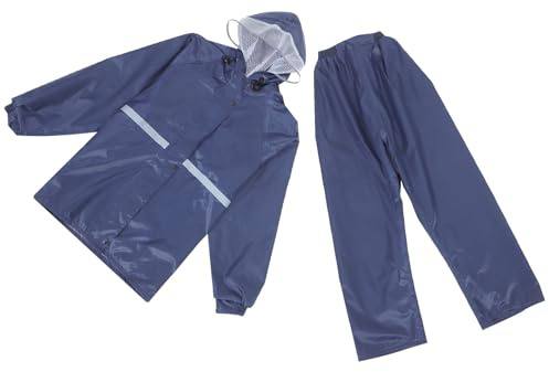 HORIALENCE Combinaison de Pluie Moto Réfléchissante Imperméable D'extérieur Veste et Pantalon Séparés, en Oxford Bleu Marine, Doublure en Mesh, Taille XXXL, pour Hommes et Femmes,