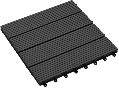 Teenpull Terrassplattor, 11 stycken, svart, 30 x 30 cm, WPC, träplastkomposit för trädgård, balkong, terrass, modern golvbeläggning, enkel montering, hållbar och lätt att rengöra