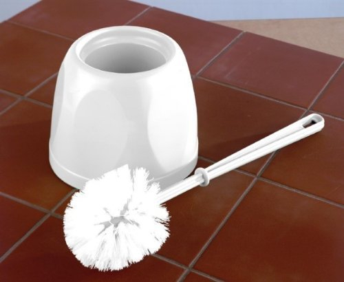 White Toilet Brush And Holder/Bowl - Plastic