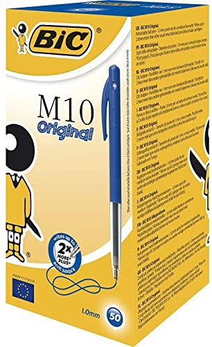 BIC M10 Original Stylos-Bille Rétractables Pointe Moyenne (1,0 mm) - Bleu, Boîte de 50