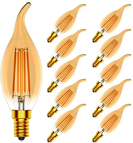Tuoplyh dimbara E14 LED-glödlampor, 4 W liten Edison-skruv kandelaber glödlampa C35 LED filament ljuskrona glödlampa, 40 W glödande ekvivalent, varm vit 2700 K, CRI>80, 10-pack