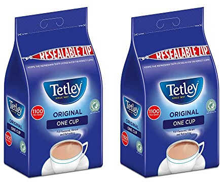 Tetley Original One Cup Black Tea Bags - Bulk Value Pack - Full Flavoured British Brew - Perfect for Breakfast or Anytime - Rainforest Alliance Certified - 2200 Teabags (2 x 1100 Pack)