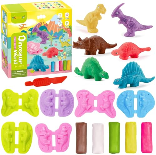 TaimeiMao 12 Pièces Pate a Modeler Dinosaure,Pate à Modeler Enfant 2 3 4 Ans,Pate Autodurcissante,Montessori Cadeaux Créatifs pour Garçons et Filles