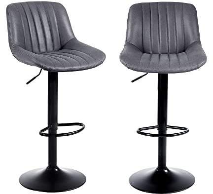 Youhauchair Bar Stools Set of 2, Swivel Counter Height Barstools with Back, Adjustable PU Leather Bar Stool, Modern Kitchen Breakfast Bar Stools, Dark Grey