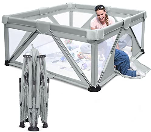 Baby Laufgitter faltbar, Heyo.Ja großer Spielhof, Laufgitter für Babys und Kleinkinder, Spiel Stifte für Babys und Kleinkinder mit Tor, tragbarer Laufstall für drinnen und draußen (120 x 160 x 68 cm)