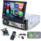 Hikity Wireless Carplay Autoradio mit Blidschirm 1 Din Autoradio Bluetooth mit 7 Zoll Manuelles Ausfahrbarem Display Wireless Android Auto Mirror Link FM AM Radio SWC USB AUX Type-C Rückfahrkamera