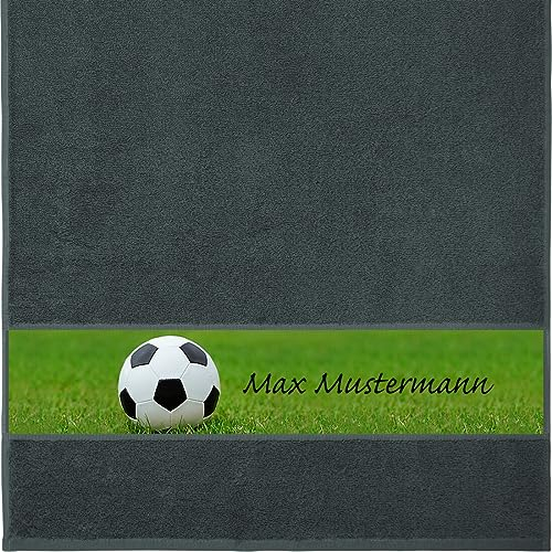 Erwin Müller Handtuch mit Namen - personalisiert - Motiv Sport - Fußball - viele Farben & Motive - Dusch-Handtuch - anthrazit - Größe 50x100 cm - persönliches Geschenk mit Wunsch-Name