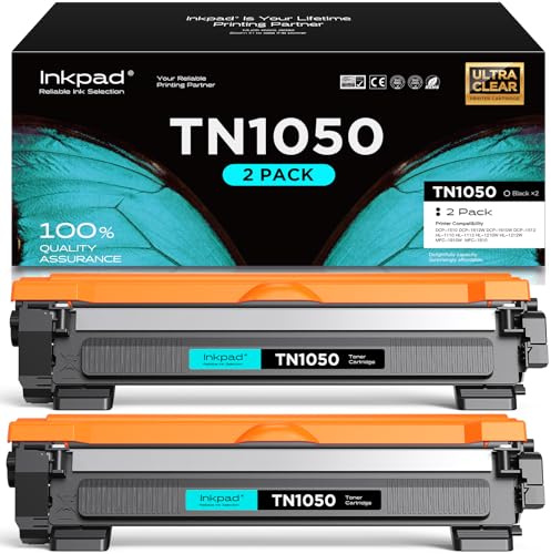 INKPAD TN1050 TN-1050 tonerkassetter kompatibla med Brother DCP-1612W HL-1110 HL-1210W HL-1212W DCP-1510 DCP-1512 DCP-1610 DCP-1610W MFC-1810 MFC-1910W skrivare (svart, 2-pack)