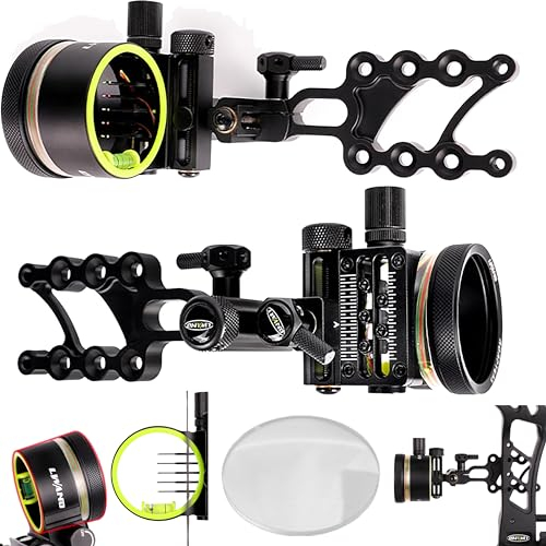 wolfman Bogenschießen Compoundbogen Bogenvisier 5-pin 0,019 Faseroptik Mikroeinstellung Bogenvisier Jagdvisier mit Visierlicht für Jagd Zubehör für rechte Linke Hand (6 Zoll Visier + Linse, 6X)