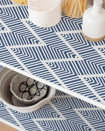 Lativo Shelf Liners for Kitchen Cabinets Non-Adhesive, 17.3in 23.62FT Drawer Liner Non Slip Shelf Paper, Waterproof Easy to Clean Surface, Thicken Strong Grip for Pantry Cupboard Mat, Blue Stripe