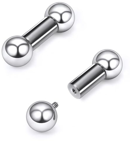 Gnznzko 2G Astm F136 Titanium Internally Threaded Nipple Tongue Rings Piercing Jewelry Straight Industrial Earring Barbell G23 Titanium Nipple Tongue Bars Piercing Jewelry for Women Men 12MM