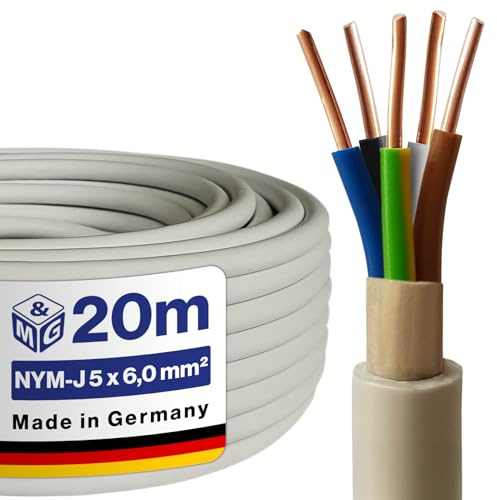 M&G Techno NYM-J 5x6,0 mm² Stromkabel 5 Polig NYM Kabel 5 adrig Mantelleitung Erdkabel Elektrokabel Feuchtraumkabel elektrische Leitung 20m