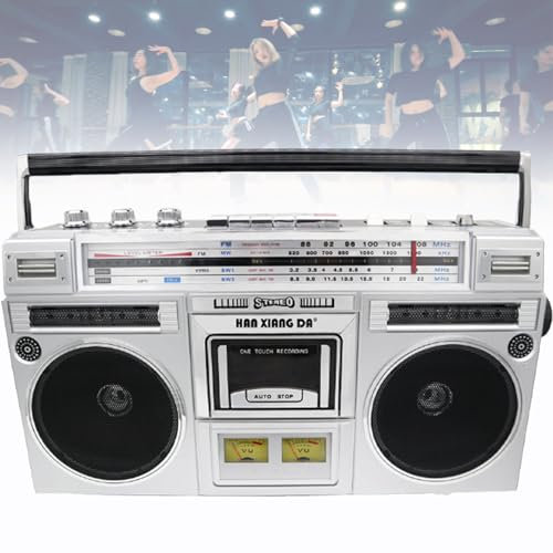 Boombox à cassette portable, lecteur CD rétro classique de style années 80, prise en charge de l'entrée SD/USB, avec radio AM/FM, enregistreur de pour les réunions de famille et les voyages,Silver