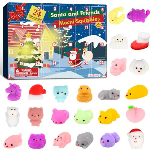 Mochi Squishy Calendrier de l'Avent 2025, Mochi Squishy Toys, compte à rebours de 24 jours, 24 Mochi Squishies, cadeaux Mochi Père Noël Mochi pour garçons et filles