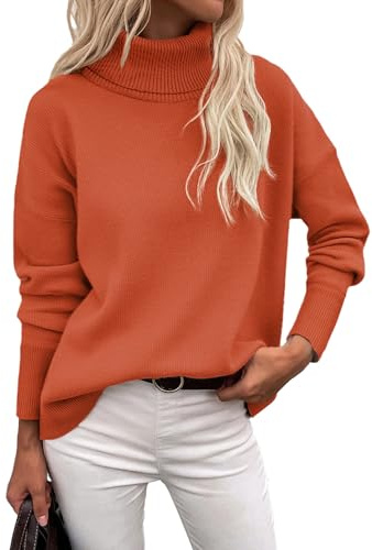 Zeagoo Pull Col Roulé Femme Hiver Chaud Chic Pulls Elégant Pullover Jumper Longues Tricoté Tops Décontracté Automne Caramel L