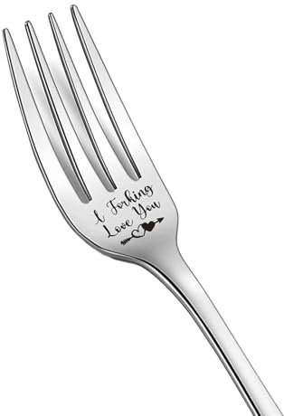 Fourchette gravée en acier inoxydable avec inscription « I Forking Love You » - Lettre personnalisée - Fourchette à découper unique pour la Saint-Valentin, Noël, un anniversaire, un anniversaire de