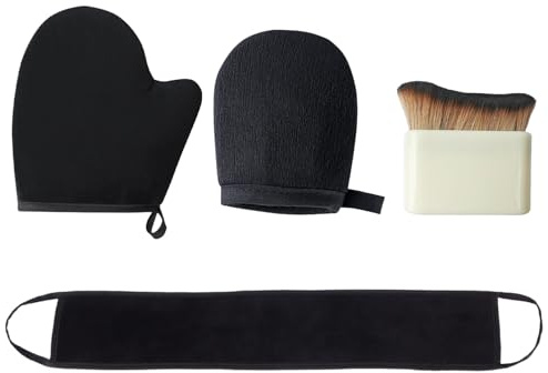 4Pcs Tanning Mitt and Brush,Fake Tan Mit Self Back Glove Set,Lotion Applicator Gloves,Dark Application Mitts,Reusable Exfoliating Glow Velvet Mitten,Portable Soft Sunscreen Moisturiser Tool,for Body