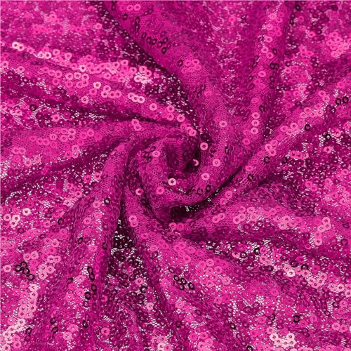 sourcing map Rose Purple Sequin Fabric, by The Yard, 1 Yard Length 4.3ft Wide Sequin Velvet Fabric Shiny Sparkly Cloth for DIY Sewing, Dress, Backdrop, Tablecloth, Table Runner