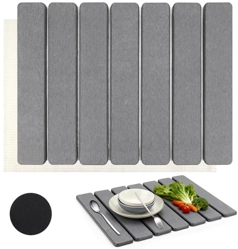 Mumjooyi Tappetino Scolapiatti Assorbente in Terra di Diatomee Tappetino Scolapiatti Pieghevole per Lavello da Cucina 40x30cm Asciugatura Rapida per Stoviglie Tazze Posate Grigio Scuro