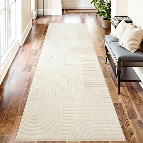 Famibay Alfombra Pasillo Larga 80x300cm Beige Alfombra Cocina Lavable Antideslizante Alfombras de Pasillo Moderna para Corredor Entrada Dormitorio Lavandería