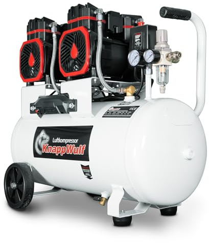 KnappWulf Flüsterkompressor KW6050 Druckluftkompressor Kompressor 50L Tank, 10 Bar,512L/min Luftdurchsatz, 3000W, 4PS, leise, inkl. Wasserabscheider 69dB, 230V