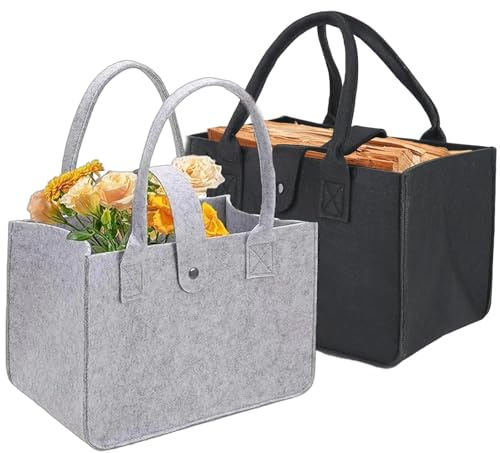 CQXSYTBN Lot de 2 Sacs Shopping en Feutre Noir et Gris, Paniers de Rangement Pliables pour Pâques et Carnaval, Fourre-Tout Grande Capacité pour Courses, Jouets et Accessoires de Festival