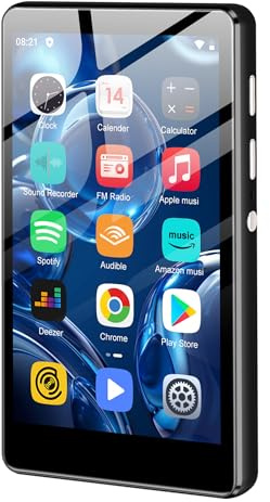 SWOFY Lecteur MP3 80 Go avec Bluetooth et WiFi, Lecteur MP4 tactile Hi-Fi SWOFY 4,0 pouces, Lecteur MP3 Android avec Spotify, Amazon Music, Radio FM, Enregistreur, E-Book, Navigateur (Noir/Bleu)