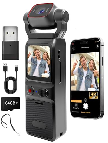 NinjaCam Body Cam 4K, Vlog Camera con Stabilizzazione, Action Cam con Scheda SD da 64 GB, Multifunzione Fotocamera POV per Viaggi, Videocamera Vlog, Mini Telecamera Videocamera