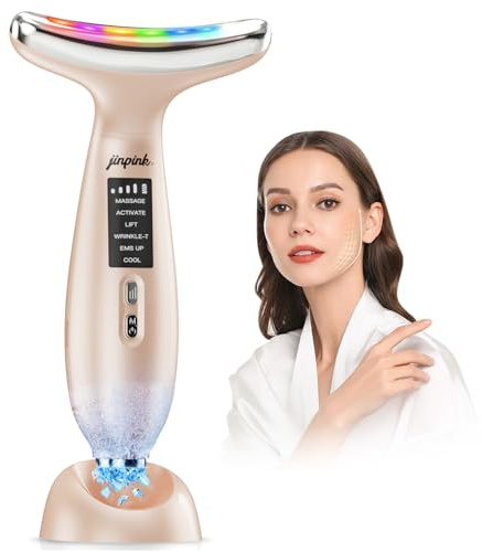 Masajeador Facial Eléctrico Masaje Reafirmante: Masajeador para Cara y Cuello con 6 Modos LED 7 Colores - 5℃ Frío y 45℃ Calor EMS Lifting Facial - Aparato Antiarrugas Gua Sha Papada Vibración Sónica