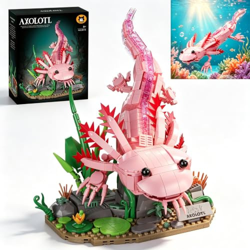 998Pcs Axolotl Building Blocks Set, Posable Joints Amphibian Model Kit
