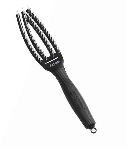 Olivia Garden Fingerbrush Care Iconic - Taille Small - Noir - Brosse à Cheveux en Poils de Nylon pour un Démêlage Doux & des Cheveux Sains