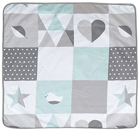 roba Manta de bebé Happy Patch - 80 x 80 cm - Manta acogedora para dormir, gatear y jugar - Manta de bebé de doble cara de algodón/peluche - Menta/Gris