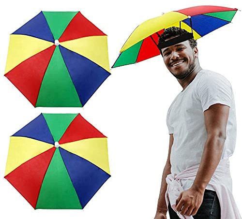 VINFUTUR 2 Stücke Regenschirmhut Mini Regenschirmmütze Faltbarer Sonnenschirmhut Hutschirm Sonnenschutz Kopfbedeckung Scherzartikel für Cosplay Karneval Festival Outdoor Strand - Einheitsgröße