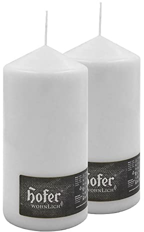 Hofer Bougies grandes blanches à colonne - 10 x 20 cm - 2 bougies décoratives cylindriques - Longue durée de vie de 110 heures - Cire anti-goutte, sans fumée - Non parfumées - Qualité RAL