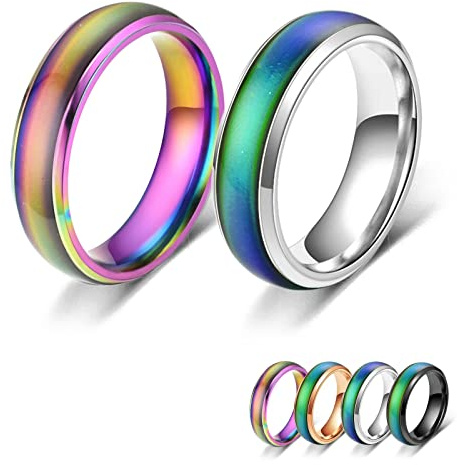 Bymivofun 2 stycken stämningsringar, temperaturkänslomässig ring, rostfritt stål färgförändring, stämning, för vän flickvän daglig fest födelsedag alla hjärtans dag årsdag, Rostfritt stål, Rostfritt