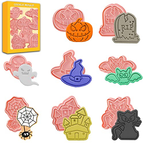 8 Piezas Cortador Galletas Halloween,Moldes para Galletas Halloween,Cortadores de Galletas 3D,Moldes Galletas Infantiles,Moldes para Galletas,Juego de Cortadores de Galletas