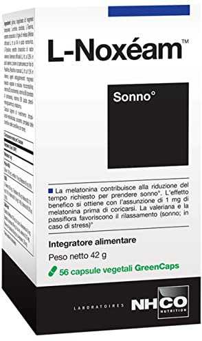 NHCO Nutrition L-Noxeam Sonno, Integratore alimentare costituito da 12 elementi. Confezione da 56 capsule vegetali